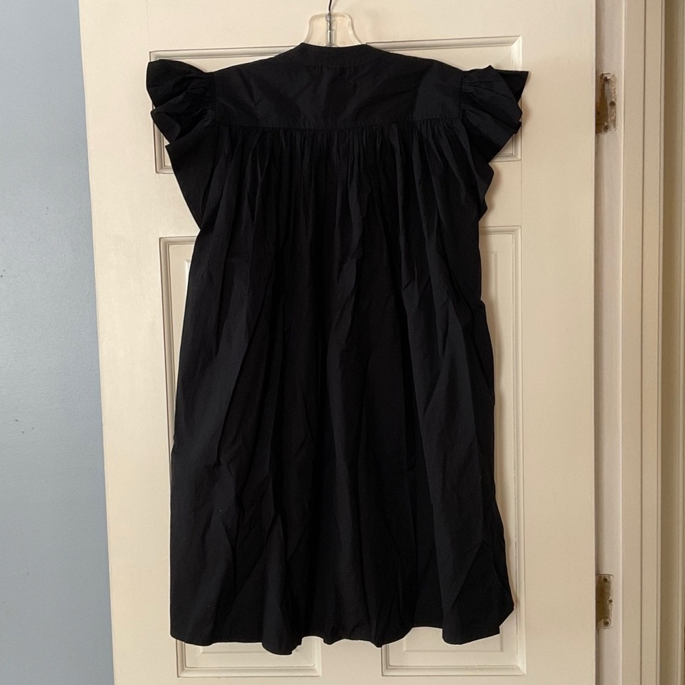 Madewell Flutter Sleeve Button-Front Mini Dress in Poplin Jet Black Size XS NWT - Picture 10 of 12